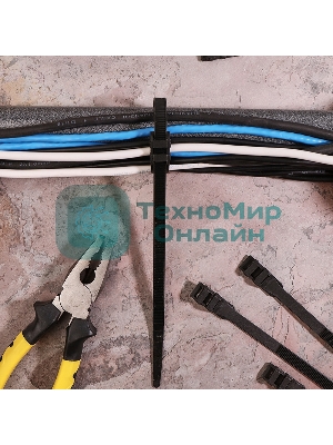 Хомут-стяжкa нейлоновая усиленная с двойным горизонтальным замком Rexant 350x9,0 мм, черная, упаковка 100 шт.