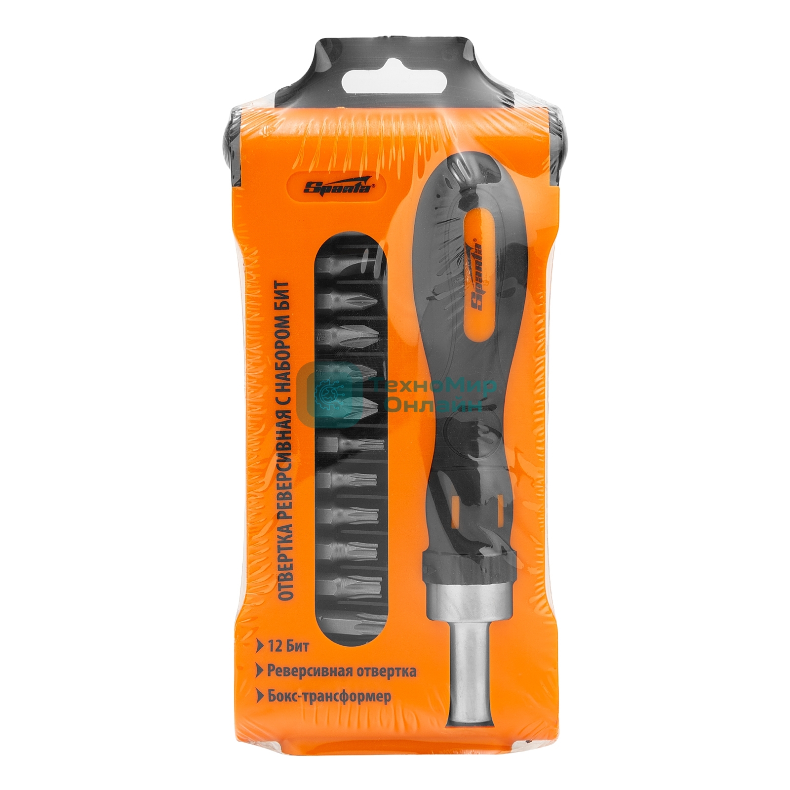 Отвертка реверсивная с набором бит, CrV, 12 шт. Sparta