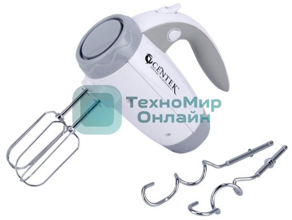 Миксер Centek CT-1114 (белый/серый) 350Вт, 6 скоростей+турбо, взбивание/замешивание