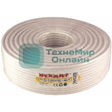 Кабель коаксиальный Rexant RG-6U+Cu, 75 Ом, Cu/Al/Cu, 75%, бухта 100 м, белый
