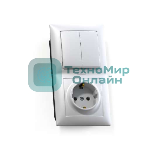 Блок Кунцево-Электро СП БКВР-421 Селена (2-кл. выкл. и индик.+ розетка с заземл.) белый
