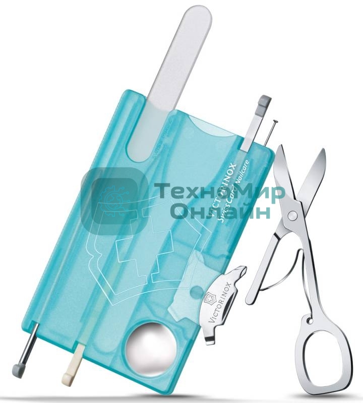 Швейцарская карта Victorinox SwissCard Nailcare (0.7240.T21) бирюзовый полупрозрачный коробка подарочная