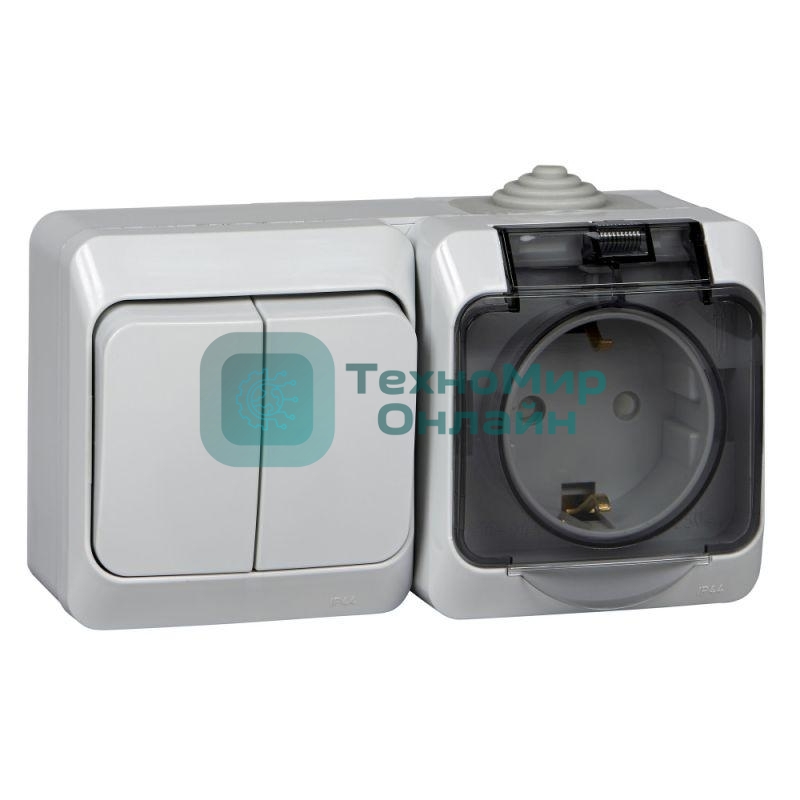 Блок ОП Этюд (2-кл. выкл. + евророз. защ. шторки) IP44 сер. SchE