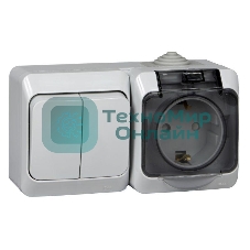 Блок ОП Этюд (2-кл. выкл. + евророз. защ. шторки) IP44 сер. SchE