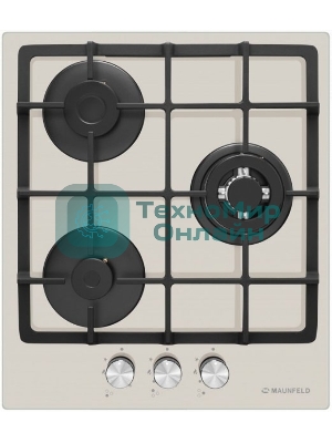 Газовая варочная панель Maunfeld EGHG.43.33CBG/G газ, ширина 45 см, 3 конфорки, WOK, чугунные решетки, газ-контроль, электроподжиг, бежевый