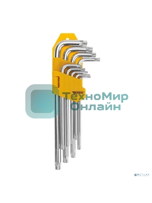 Набор ключей имбусовых Tamper-Torx Kranz 9 шт., ТТ10-ТТ50, закаленные, удлиненные, никель