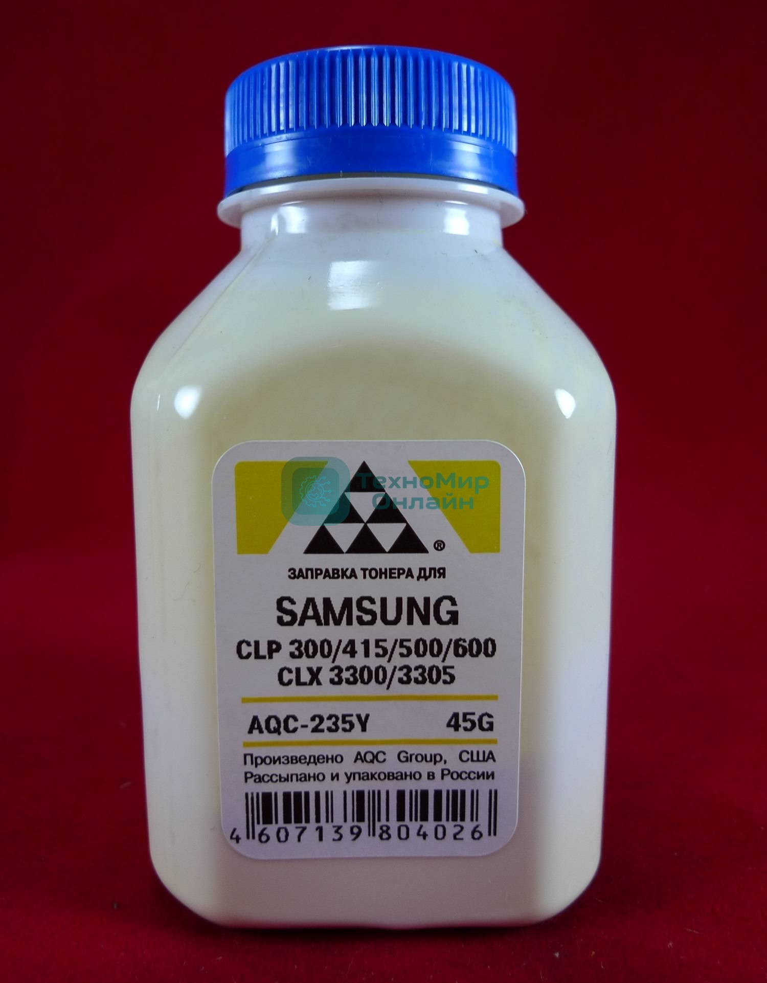 Тонер Samsung CLP 300/315/320/325/360/415/500/510/600/610/660/CLX3300/3305 Yellow, (фл.45г.) AQC фас. Россия