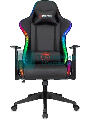 Кресло ZOMBIE GAME RGB черный, экокожа, 120 кг, подголовник, механизм качания