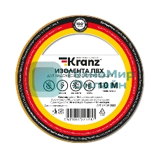Изолента ПВХ Kranz 0.13х15 мм, 10 м, желтая (10 шт./уп.)