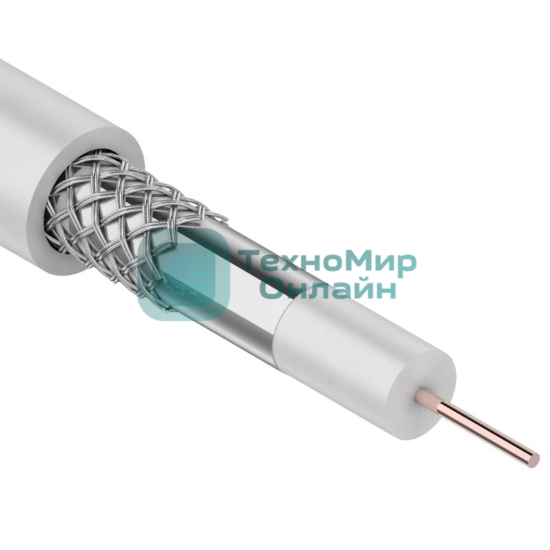 Кабель коаксиальный Rexant 3С-2V, 75 Ом, CCS/Al/Al, 48%, бухта 100 м, белый
