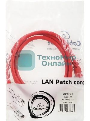 Патч-корд UTP Cablexpert cat.6, 1м, литой, многожильный, красный