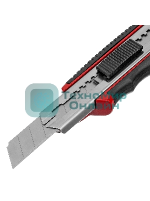 Нож Matrix, 18 мм, выдвижное лезвие, метал. направляющая, обрезиненная ручка, 5 лезвий