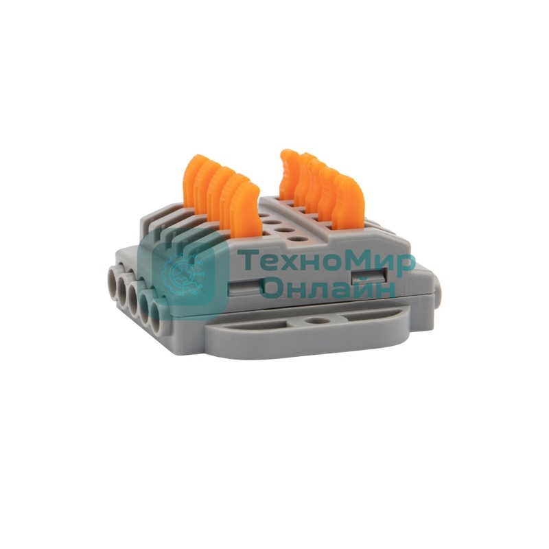 Клемма Rexant СМК 222-425P проходная 5 полюсов, с монтажной площадкой (0,08-4 мм²), серый (блистер 4 шт./уп.)