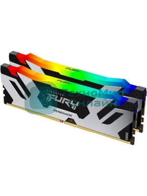 Оперативная память Kingston Fury Renegade, DDR5, 32GB (2x16GB), 6400MHz, CL32, DIMM, с радиатором, RGB, серебристый/черный