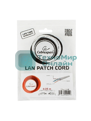 Патч-корд UTP Cablexpert cat.6, 0.25м, литой, многожильный, серый