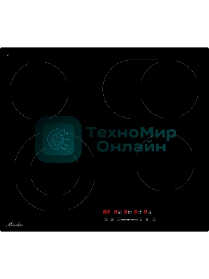 Варочная поверхность Monsher MHE 6013, электрическая, Hi-Light, 9 уровней мощности, бустер, автоматическое отключение, таймер, индикатор остаточного тепла, сенсорное управление, черный