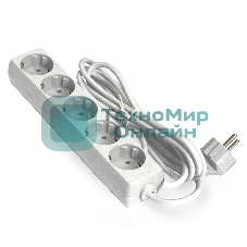 Удлинитель ExeGate ECE-5-1.8W (EX285821RUS), белый, 1,8 м, евровилка с заземлением, 5 евророзеток с заземлением, 2200 Вт