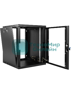 Шкаф коммутационный ЦМО ШРН-15.650-9005 настенный 15U 600x658мм пер.дв.стекл 200кг черный 600мм 180град.