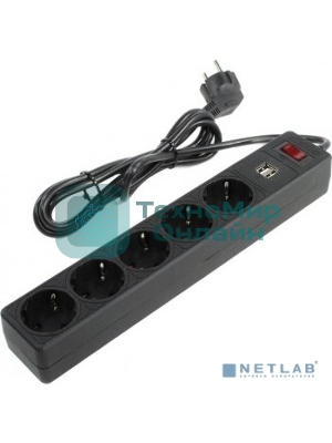 Сетевой фильтрSmartbuy SBSP-18U-K с USB, 10А, 2 200 Вт, 5 розеток, длина 1,8 м, черный (SBSP-18U-K)/45