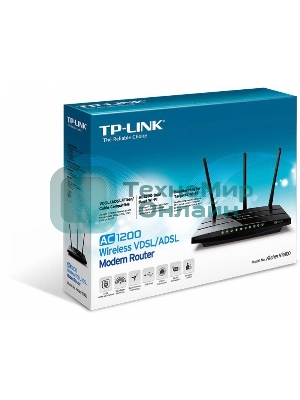 Беспроводный двухдиапазонный TP-Link маршрутизатор с VDSL/ADSL модемом SOHO Archer VR400, 867 Мбит/с + 300 Мбит/с, VDSL2/ADSL2+, Annex A, 4 порта 100 Мбит/с, 1 порт WAN 1000 Мбит/с, 1 порт USB 2.0