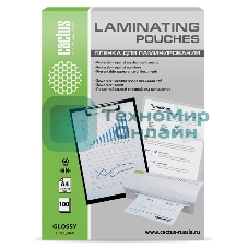 Пленка для ламинирования Cactus 60мкм A4 (100 шт) глянцевая 216x303 мм CS-LPGA460100