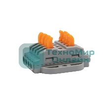 Клемма СМК Rexant проходная 4 полюса, с монтажной площадкой (0,08-4 мм²), серый (блистер 5 шт./уп.)