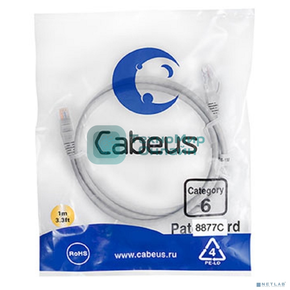 Патч-корд Cabeus, cat.6, неэкр., U/UTP, RJ45/RJ45, LSZH, AWG24, 1м, серый