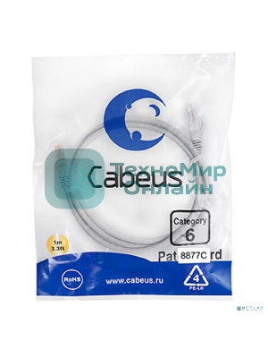 Патч-корд Cabeus, cat.6, неэкр., U/UTP, RJ45/RJ45, LSZH, AWG24, 1м, серый