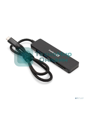 USB-концентратор 4-в-1 ExeGate DUB-2213C/CR (кабель-адаптер USB Type-C --> 2xUSB2.0+ 1xUSB3.0+Card Reader, Plug&Play, черный)