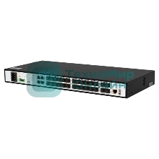 Управляемый коммутатор SNR уровня 2+, 20 портов 100/1000Base-X SFP, 4 порта Combo 10/100/1000Base-T 100/1000Base-X SFP, 4 порта 1/10G SFP+, встроенный БП ~220V AC, разъем для АКБ 12V с возможностью за