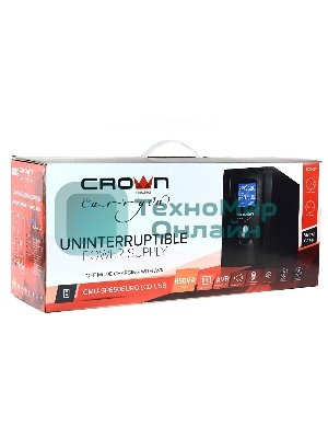 Источник бесперебойного питания CROWN Line Intractive CMU-SP650EURO LCD USB 650VA\390W, корпус металл, 1x12V/7AH, розетки 2*EURO+3*IEC, трансформатор AVR 140-290V, LCD-дисплей, съемный кабель 1.2 м, порт RJ11/45, порт USB, защита: от перегрузки, от КЗ, от скачков напражения