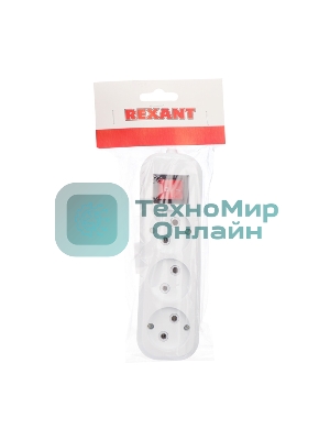 Колодка Rexant 3 гнезда с кнопкой без заземления