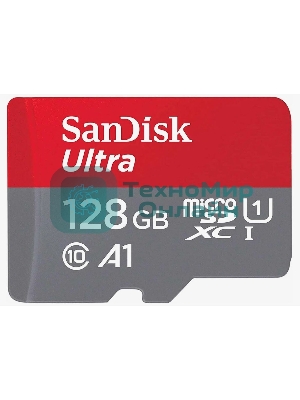 Флеш карта microSDXC 128GB SanDisk Ultra Class 10, UHS-I, R 100 МБ/с, SDSQUNR-128G-GN3MN адаптер на SD