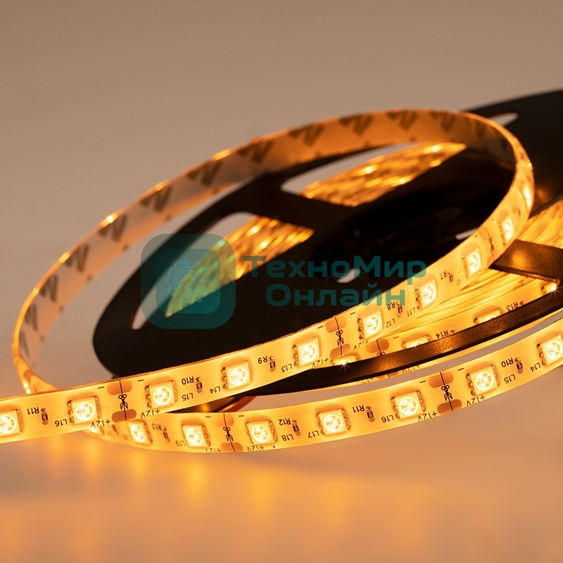 Лента светодиодная силикон, 10 мм, IP65, SMD 5050, 60 LED/m, 12 V, цвет свечения желтый