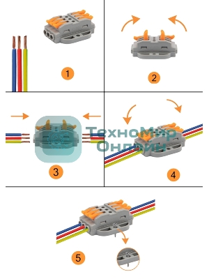 Клемма СМК проходная Rexant 3 полюса, с монтажной площадкой (0,08-4 мм²), серый (блистер 5 шт./уп.)