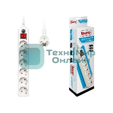 Удлинитель с сетевым фильтром Buro 6х5 м с заземл. 10А IP20 600SH-5-W CCA 3х0.75 белый