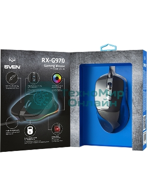 Мышь проводная SVEN RX-G970 черный, 4000 dpi, USB, кнопки - 7