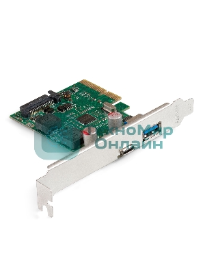 Контроллер ExeGate EXE-313-1A1C (PCI-E x4 v3.0, USB3.2 Gen2 1xType-A + 1xType-C ext., SuperSpeed+ скорость до 10 Гбит/с, разъем доп.питания, ASMedia Chipset ASM3142)