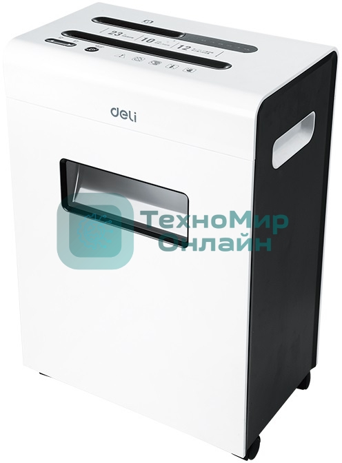 Шредер Deli E9903-EU белый/черный (секр.P-4)/фрагменты/12лист./23лтр./скрепки/скобы/пл.карты/CD