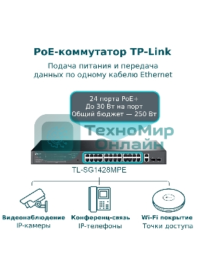 Коммутатор TP-Link TL-SG1428PE Easy Smart 28 портовый гигабитный коммутатор с 24 портами PoE+ SMB