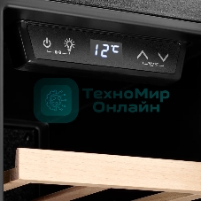 Винный шкаф Kuppersberg RSW 81, отдельностоящий, High-Tech, объем 45 л, вместимость 12 бутылок, диапазон температуры 5-20 градусов, механическое открытие двери, 5 полок из бука, LCD дисплей, уровень шума 38 дБ, черный