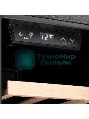 Винный шкаф Kuppersberg RSW 81, отдельностоящий, High-Tech, объем 45 л, вместимость 12 бутылок, диапазон температуры 5-20 градусов, механическое открытие двери, 5 полок из бука, LCD дисплей, уровень шума 38 дБ, черный