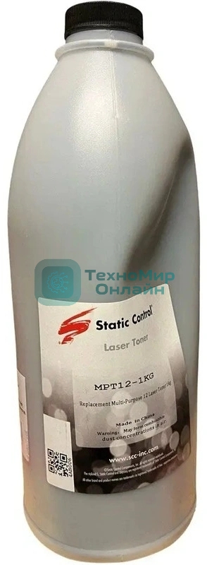 Тонер Static Control MPT12-1KG черный флакон 1000гр. для принтера НР P1010/1160/1320