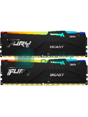 Оперативная память Kingston Fury Beast, DDR5, 32GB (2x16GB), 5200MHz, CL40, DIMM, с радиаторами, RGB, черный