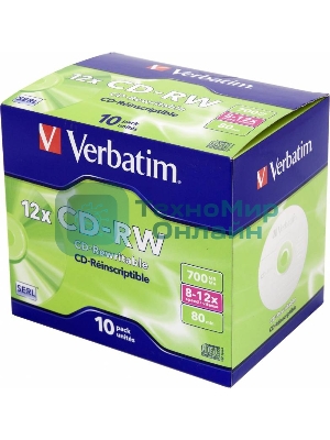 Диск CD-RW Verbatim 700Mb 12x Jewel case (10шт) (43148)