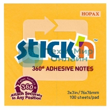 Блок самоклеящийся бумажный Stick`n 21551 76x76 мм, 100 листов, 70 г/м2, оранжевый клей по периметру