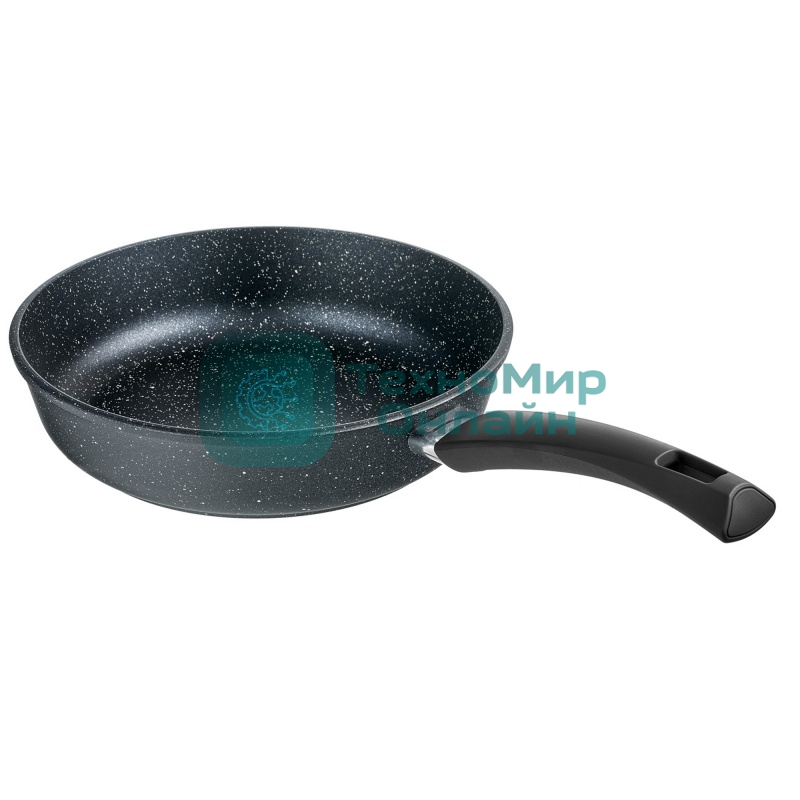 Сковорода Великие Реки Жар-24КП литая, классическая каменная, черное, покрытое дно, прямые борта, ручка soft-touch 24 см
