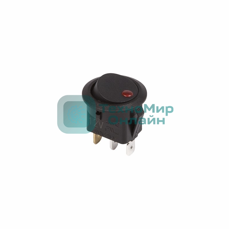 Выключатель клавишный Rexant круглый 12V 16А (3с) ON-OFF черный с красной подсветкой
