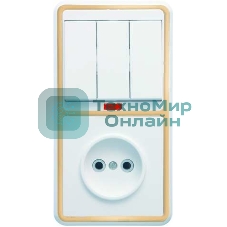 Блок Кунцево-Электро БКВР-212 Бэлла (3-кл. выкл. с инд. + розетка) зол.