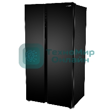 Холодильник Hyundai CS6503FV черное стекло двухкамерный 407/205л морозилка сбоку, No Frost, Side by Side
